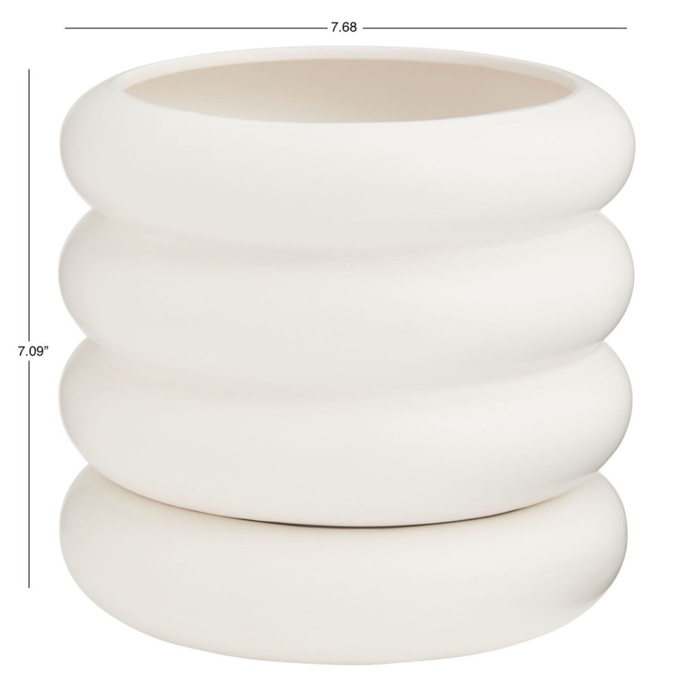 Matte White Stacked Ring Planter With Drip Tray - Picture 4 of 4